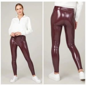 NEW SPANX Faux Patent Leather Leggings Women's Size M Ruby 20301Q